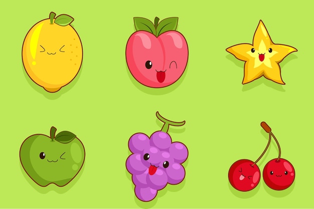 Tropical fruit cartoon characters vector set