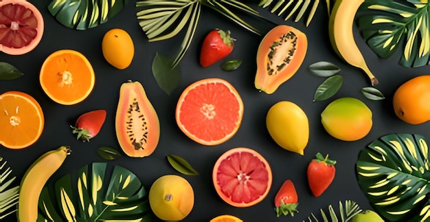 Vector tropical fruit delight a colorful feast of summer flavors