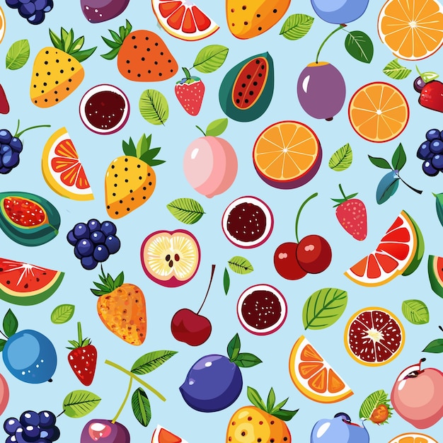 tropical fruits pattern with Colorful Berries Apples pineapple lemon strawberry and Citrus