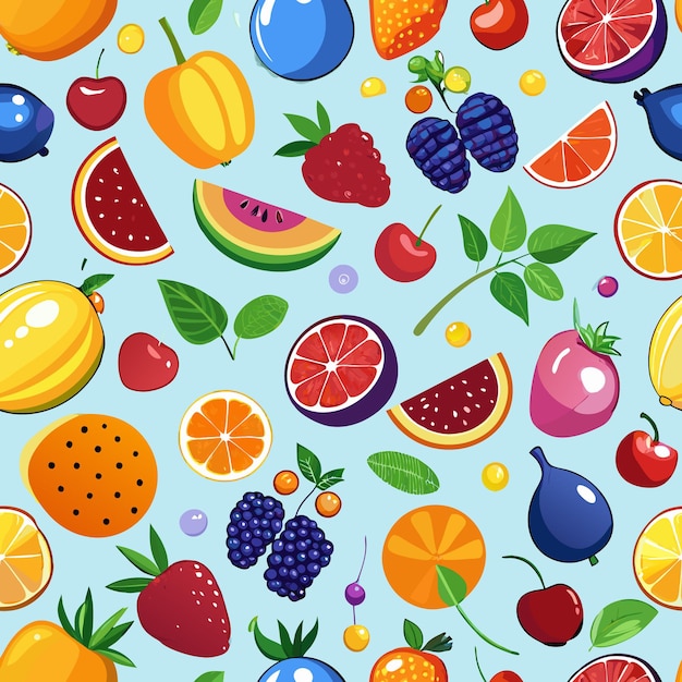 tropical fruits pattern with Colorful Berries Apples pineapple lemon strawberry and Citrus