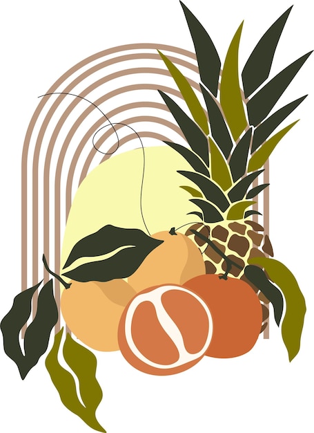 Tropical fruits poster Fruits set Lemon orange pineapple Flat illustration