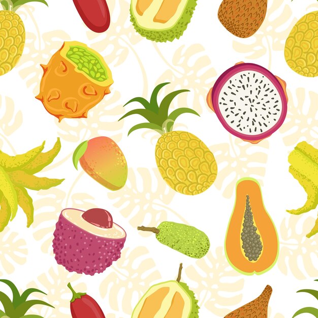 Vector tropical fruits seamless pattern with sweet ripe exotic fruit can be used fabric wrapping paper website wallpapers background vector illustration