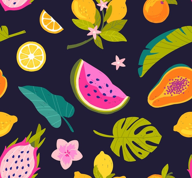 Tropical fruits seamless pattern