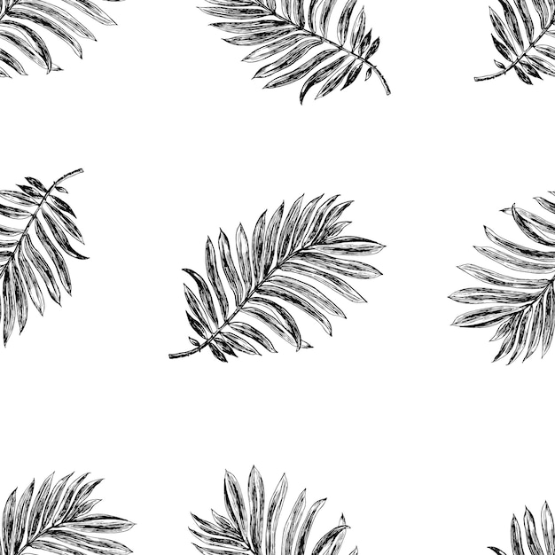 Tropical graphic black and white seamless pattern vector