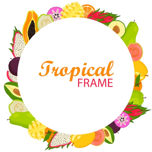 Tropical Hawaiian round frame with exotic fruitsTemplate design