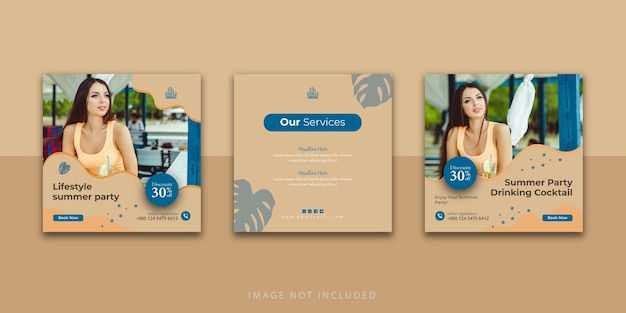 tropical hotel and summer party social media instagram post template