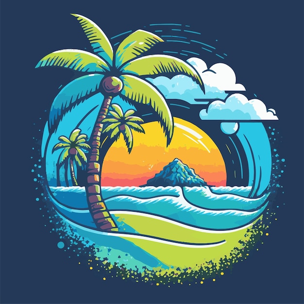 Tropical Island Beach Logo Vintage Surf Badge Illustration