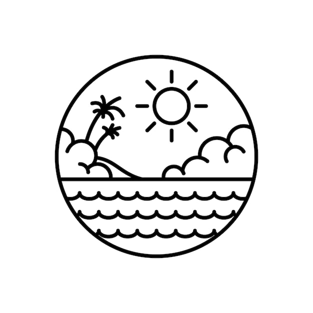 tropical island logo design line art style