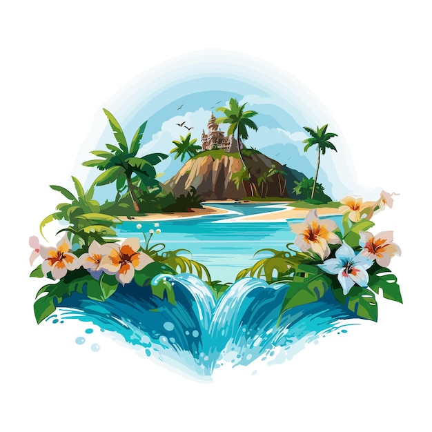 Vector tropical island paradise with palm trees vector illustration