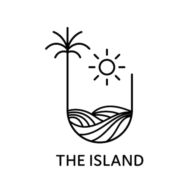 tropical island simple logo beach monoline design