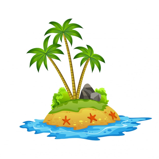 Tropical island. Tropical coast with palm trees and sea waves. The sandy beach on the seashore. Rest in the resort