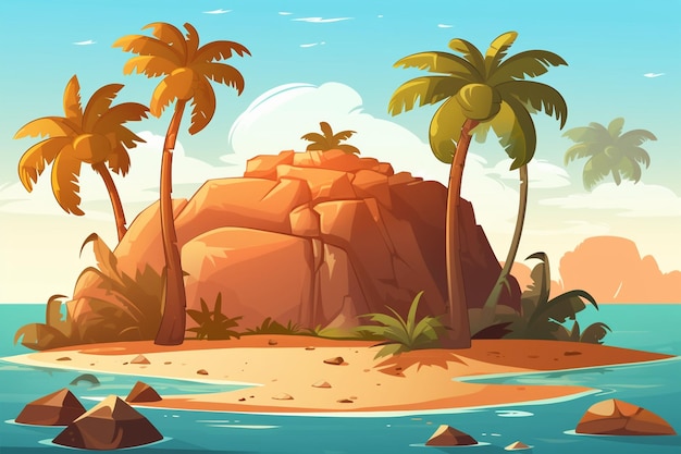 Vector tropical island with palm trees