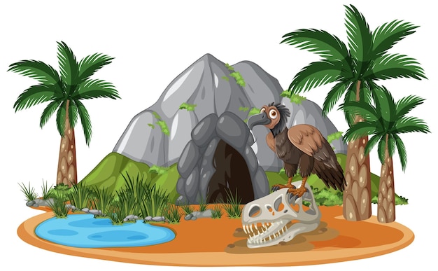 Vector tropical island with vulture