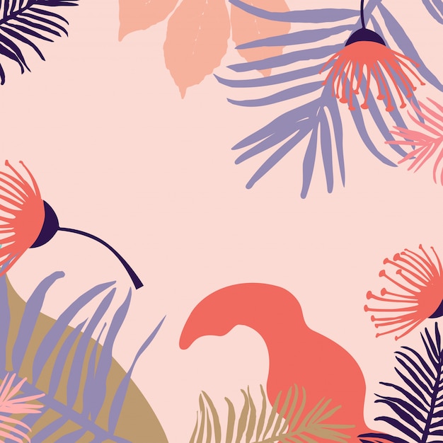 Tropical jungle leaves and flowers background