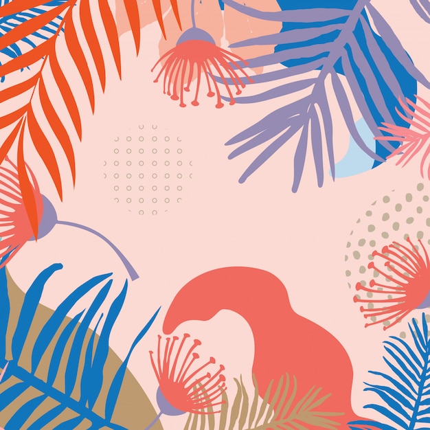 Tropical jungle leaves and flowers background