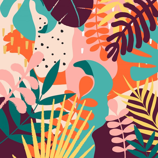 Tropical jungle leaves poster background