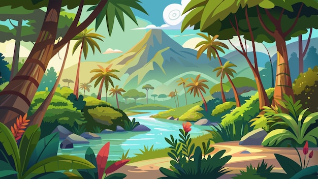 Tropical jungle summer landscape vector illustration