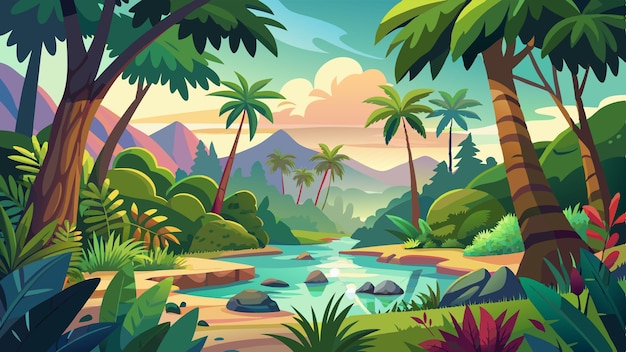 Tropical jungle summer landscape vector illustration