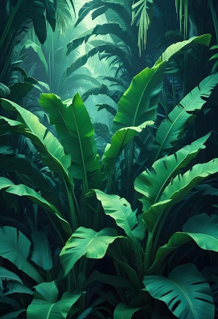 Vector tropical jungle with banana leaves