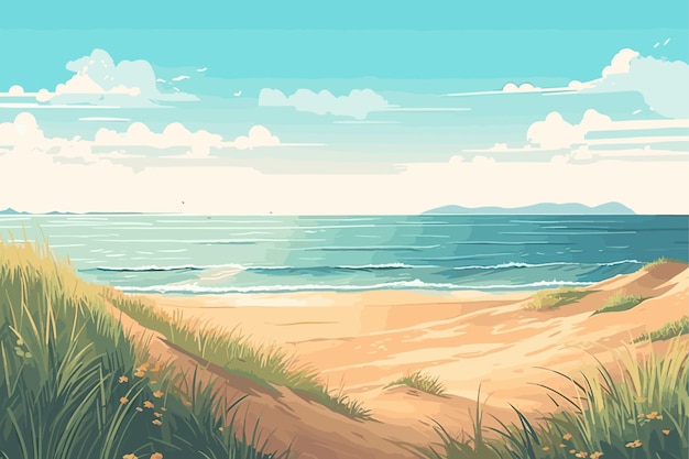 The tropical landscape of coast beautiful sea shore beach on good sunny day flat vector art