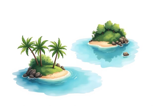 Vector tropical landscape sea island with palm trees flowers and sky with clouds and sun vector