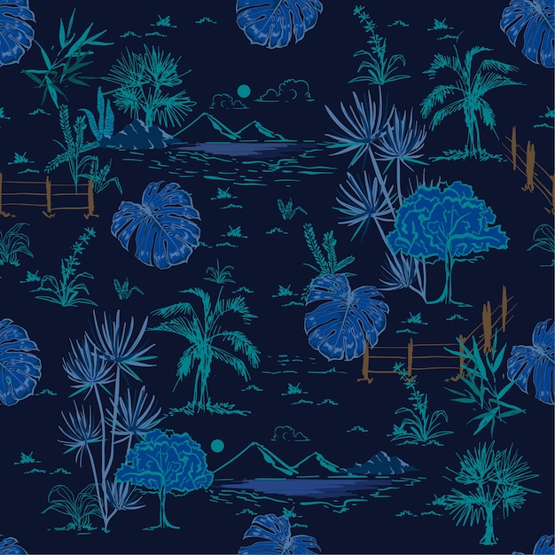 tropical landscape seamless pattern