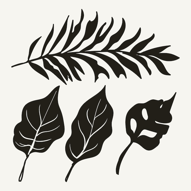 Tropical leaf collection with silhouette style