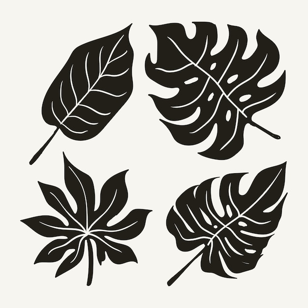 Tropical leaf collection with silhouette style