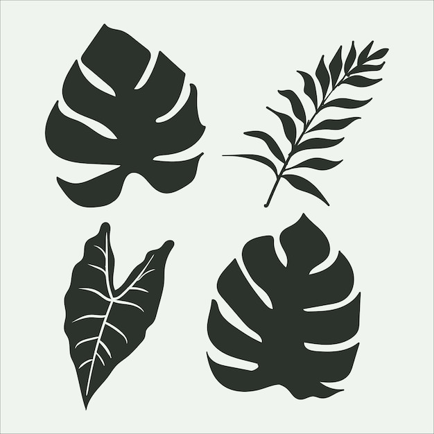 Tropical leaf collection with silhouette style