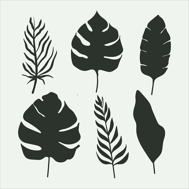 Tropical leaf collection with silhouette style