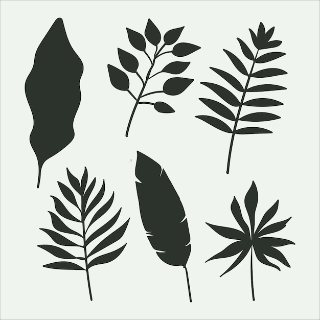 Tropical leaf collection with silhouette style