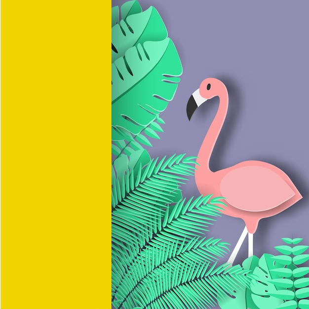 Tropical leaf and Flamingo Paper art style