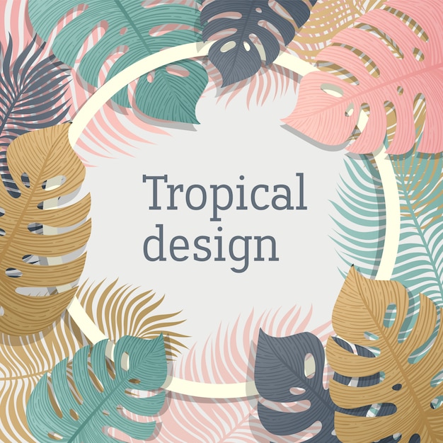 Tropical leaf frame design in pastel colors