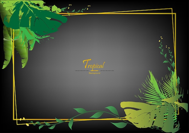 Tropical leafs template with dark backgroundNature templategreen vector backgroundEPS10