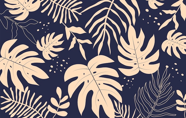 Vector tropical leaves background hand drawn leaves natural exotic plants seamless pattern