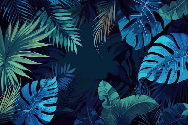 Vector tropical leaves blue green background