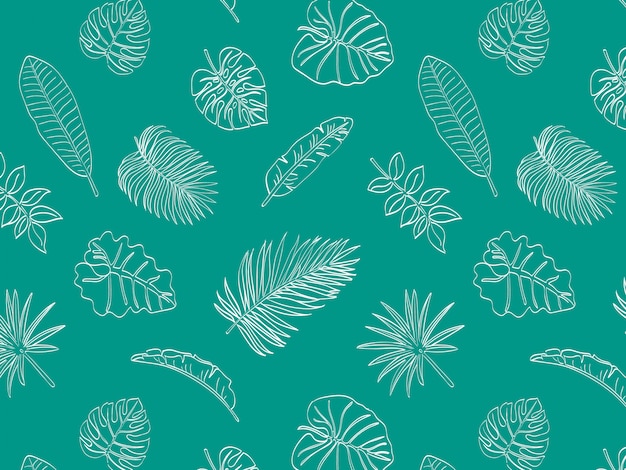 Tropical Leaves Doodle Seamless Pattern