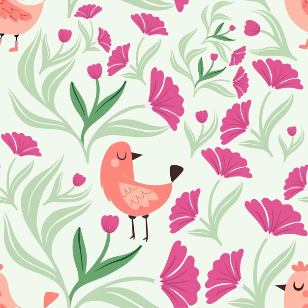 Vector tropical leaves flowers and bird seamless pattern are used for fabric banners webpage and wallpaper