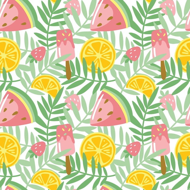 Tropical leaves and fruits Summer colorful print Seamless pattern for fabric wrapping textile