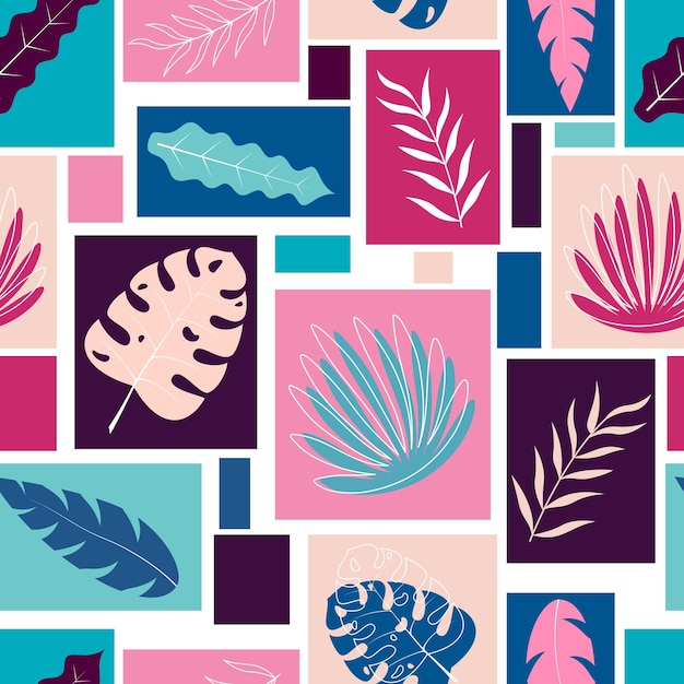 tropical leaves and geometric shapes