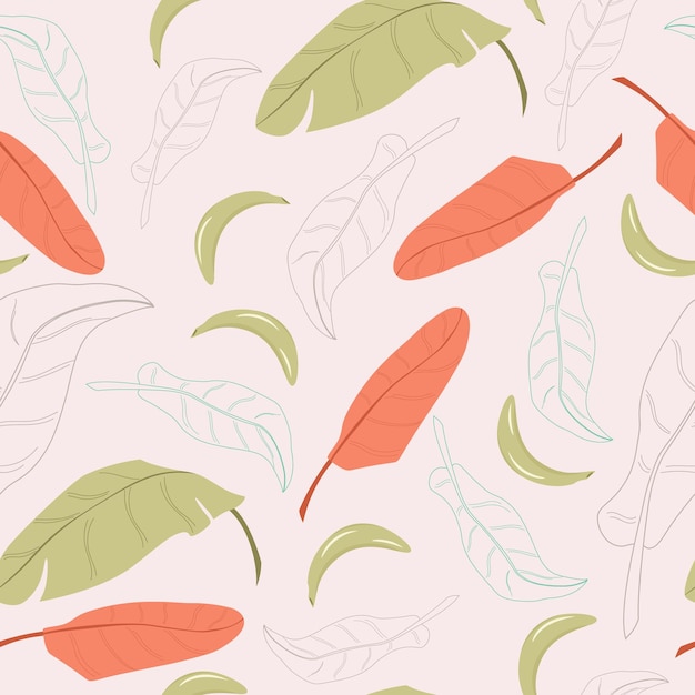 tropical leaves hand drawn seamless pattern