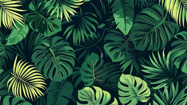 Tropical Leaves Hand Drawn Vector Seamless Pattern