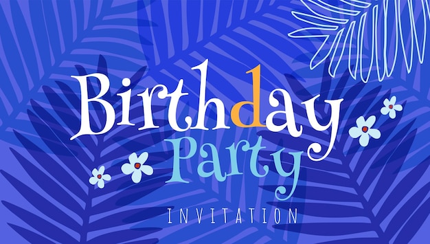 Tropical leaves and lettering invitation card