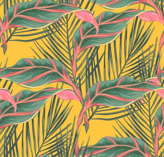 Vector tropical leaves, palms, monstera leaf, floral vector seamless pattern background