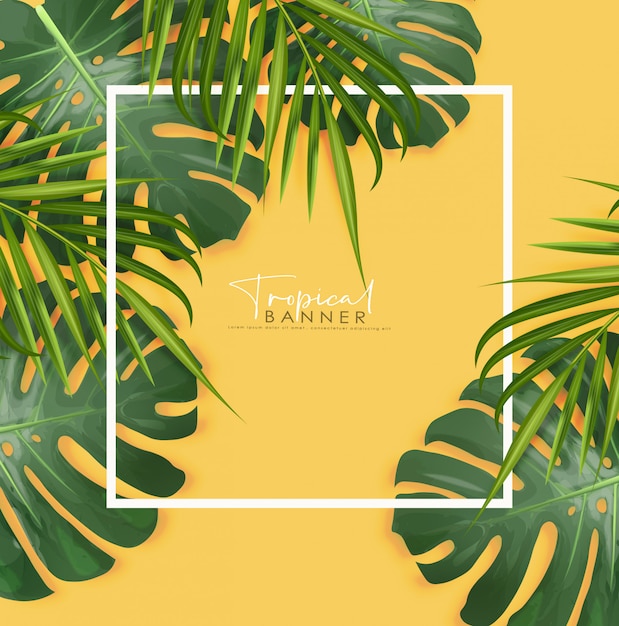 Tropical leaves realistic frame