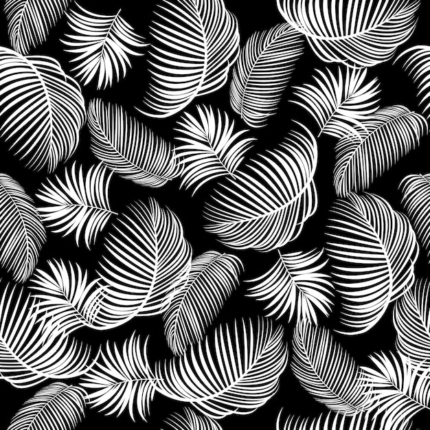 Tropical leaves seamless pattern Black and white