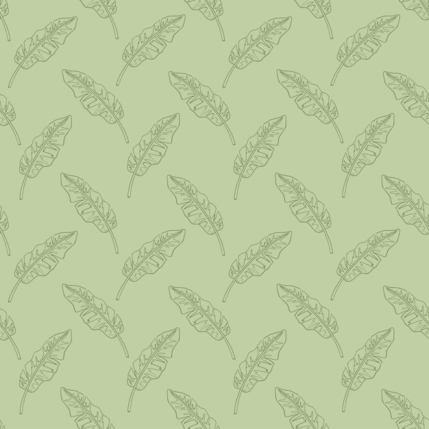 Tropical Leaves Seamless Pattern. Line drawing exotic foliage retro style ornament or background, wrapping paper, fabric, textile, web, wallpaper, spa and beauty care products design and decoration