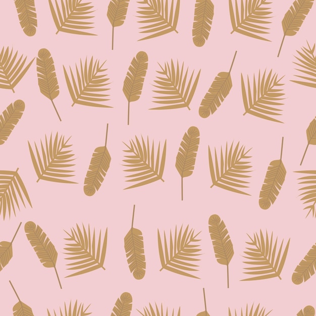 Tropical leaves seamless  pattern on a pink backgraund. Vector.