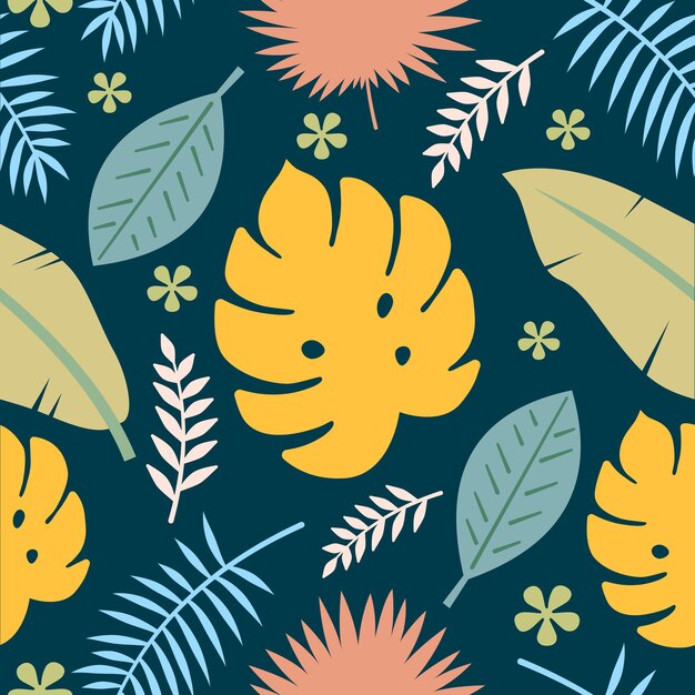 Vector tropical leaves seamless pattern vector