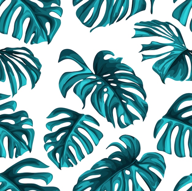  tropical leaves summer seamless pattern background template. Jungle forest palm, monstera floral exotic plant, hawaii botanical frame. Vintage retro spring illustration beach party